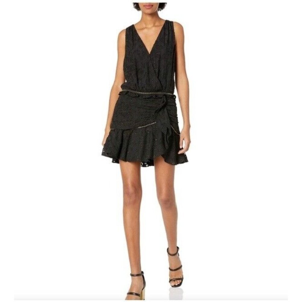 Ramy Brook Womens Black Beaded V-Neck Drape Detail Sleeveless Shift Dress Size 2
